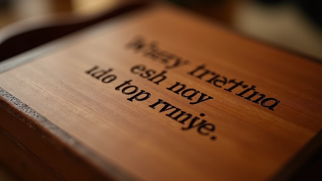 Close-up detail of professional engraving on wooden surface showing text clarity
