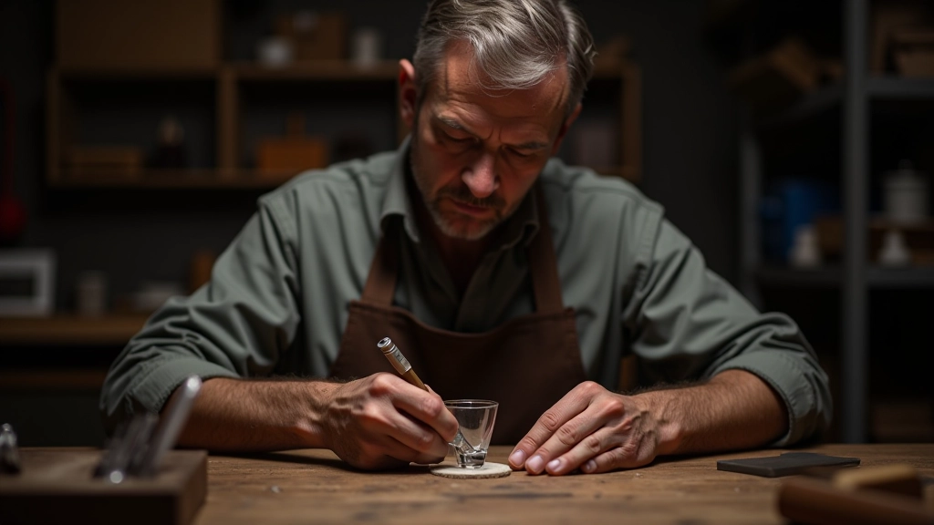 Hand engraver using traditional burins and gravers on crystal with focused concentration and skilled technique