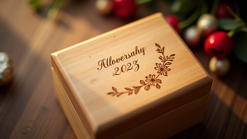 Wooden engraved gift box with wedding dates